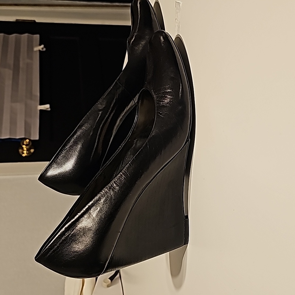 Franco Sarto Leather Wedges Black,       Size 10